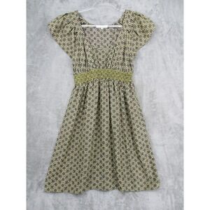 Corey Lynn Calter Dress Womens 4 Silk Smocked Fit & Flare Metallic Pleated Taupe